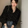 寬鬆顯瘦百搭撞色圓點長袖襯衫：圖片 3