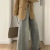 高腰顯瘦寬鬆復古毛邊寬褲