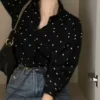 寬鬆顯瘦百搭撞色圓點長袖襯衫
